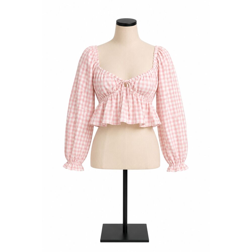 Forever 21 Pink Gingham Smocked Peplum Crop Top Size Large | Cottagecore Coquett